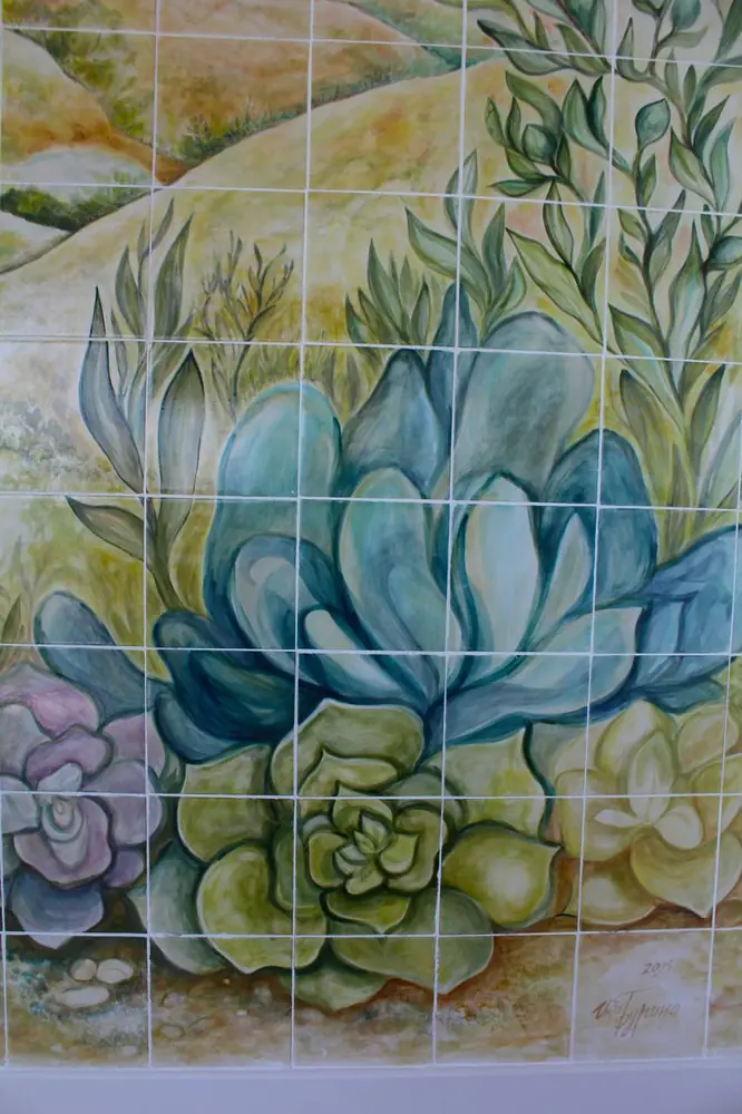 Detalle del panel: suculentas y agaves de la costa mediterránea